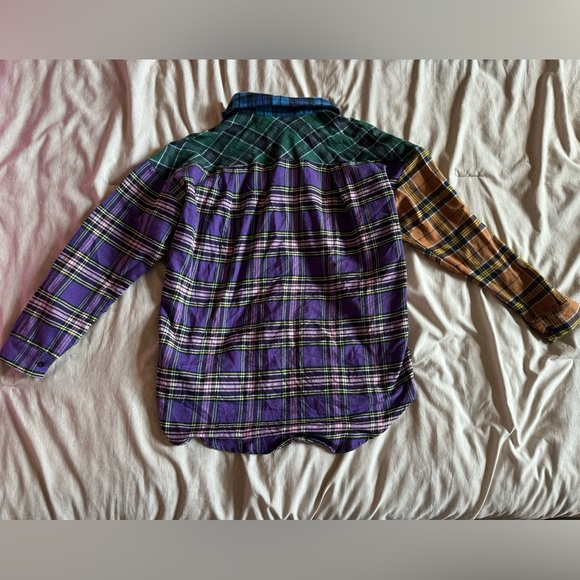 Colorful color block plaid cozy button up flannel shirt - Picture 2 of 6